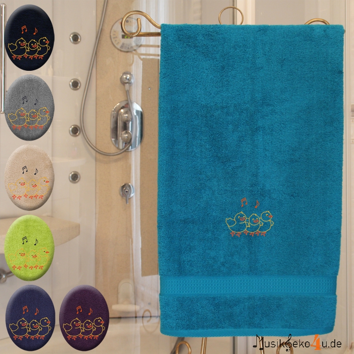 Osterküken - Handtuch, mehrere Farben und Größen mit drei Küken und Noten bestickt
