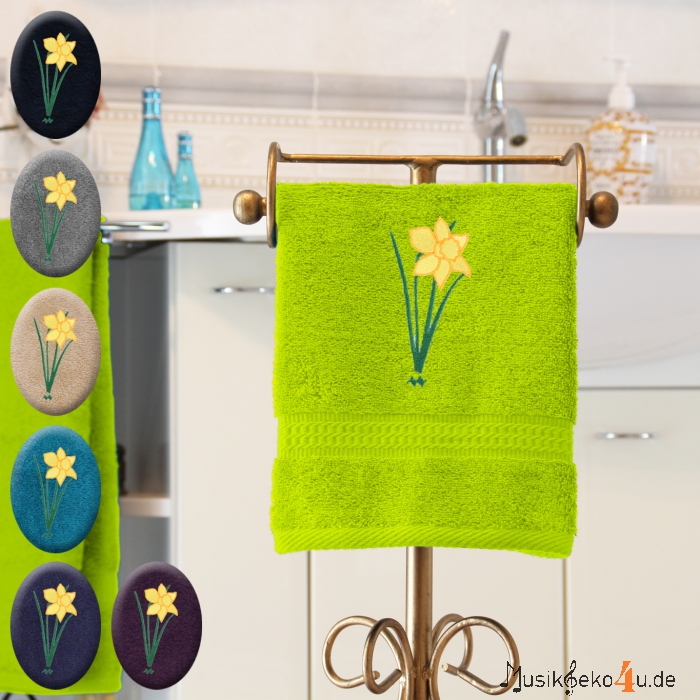Osterglocke - Handtuch, farbig in verschiedenen Größen mit einer Osterglocke bestickt