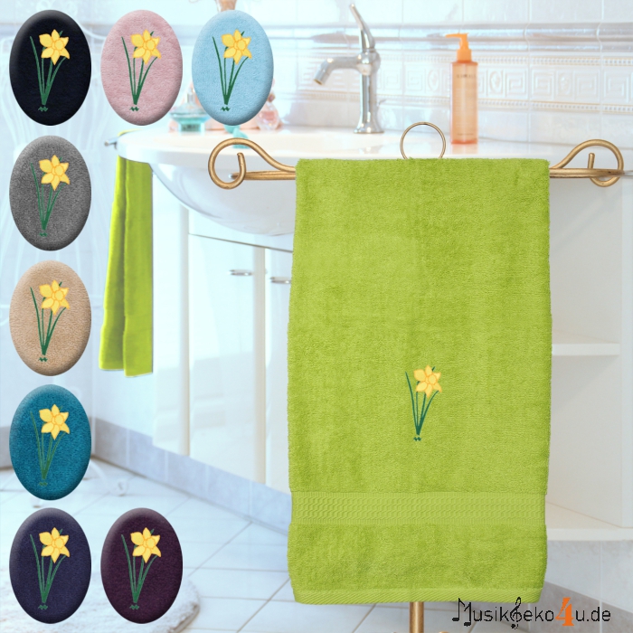 Osterglocke - Handtuch, farbig in verschiedenen Größen mit einer Osterglocke bestickt