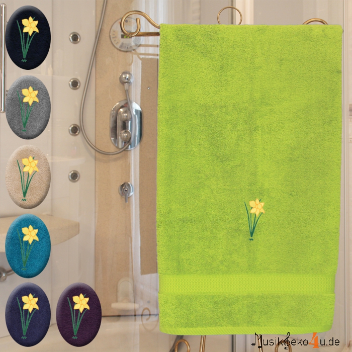 Osterglocke - Handtuch, farbig in verschiedenen Größen mit einer Osterglocke bestickt