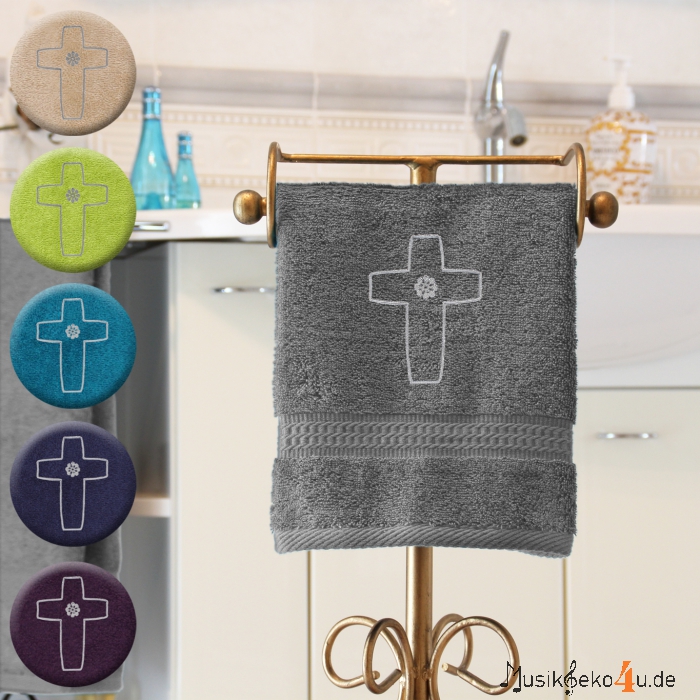 Kreuz - Handtuch, farbig in verschiedenen Größen mit einem Kreuz bestickt