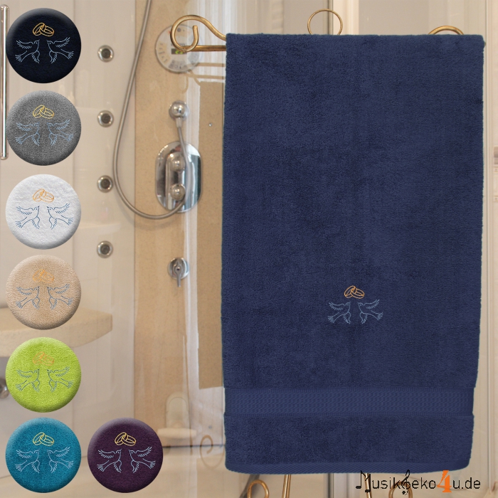 Hochzeit - Handtuch farbig, in mehreren Größen, zwei Hochzeitstauben mit zwei Hochzeitsringen, bestickt