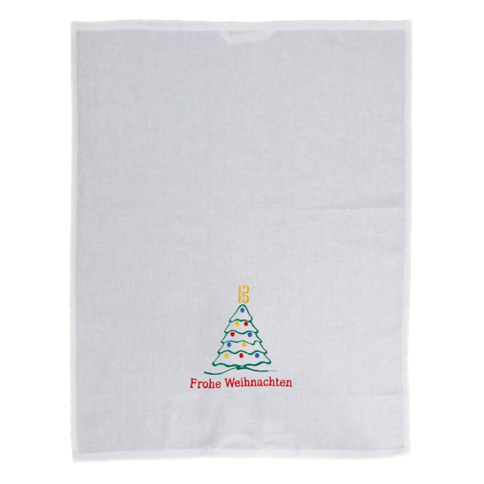 Geschirrtuch 50 x 70 cm, weiß mit Weihnachtsbaum und Altschlüssel bestickt