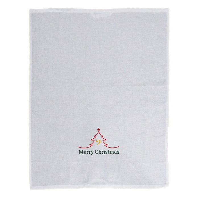 Geschirrtuch 50 x 70 cm, weiß mit Weihnachtsmotiv und Bassschlüssel bestickt