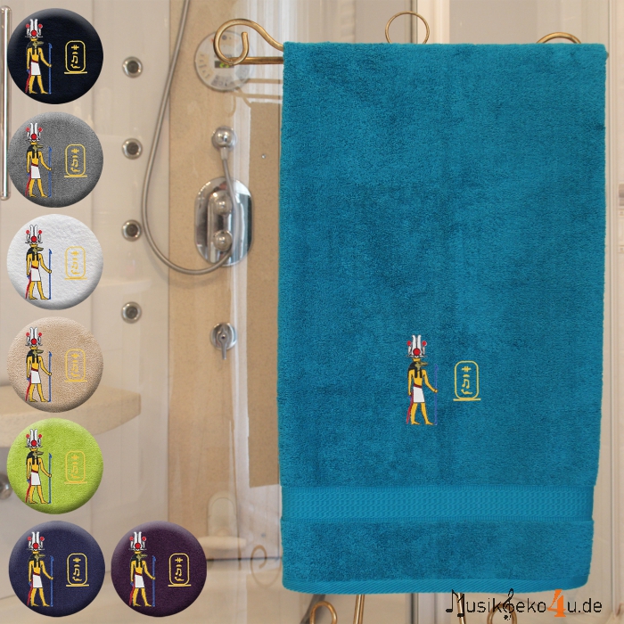 Sobek mit Kartusche - Handtuch, farbig in mehreren Größen, ägyptischer Gott Sobek mit Kartusche bestickt