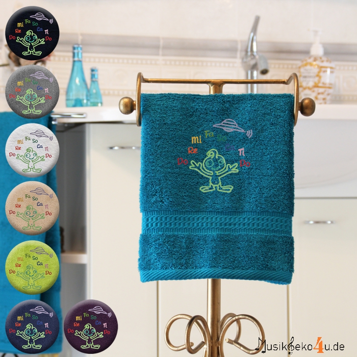 Alien - Kinderhandtuch, farbig in mehreren Größen, mit einem Außerirdischen und einem Ufo bestickt