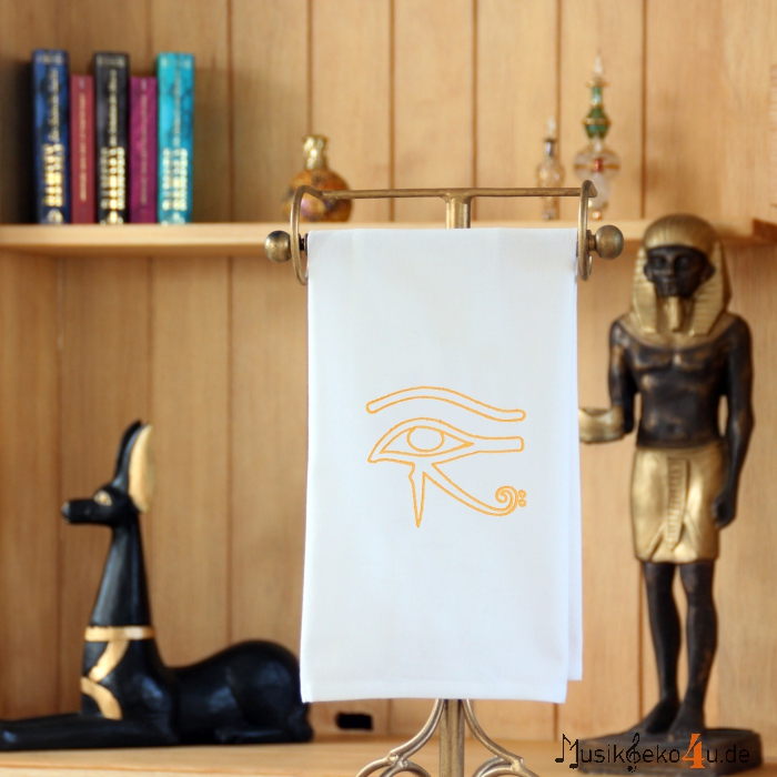 Geschirrtuch 50 x 70 cm weiß, mit dem Auge des Horus in 3 Farben bestickt