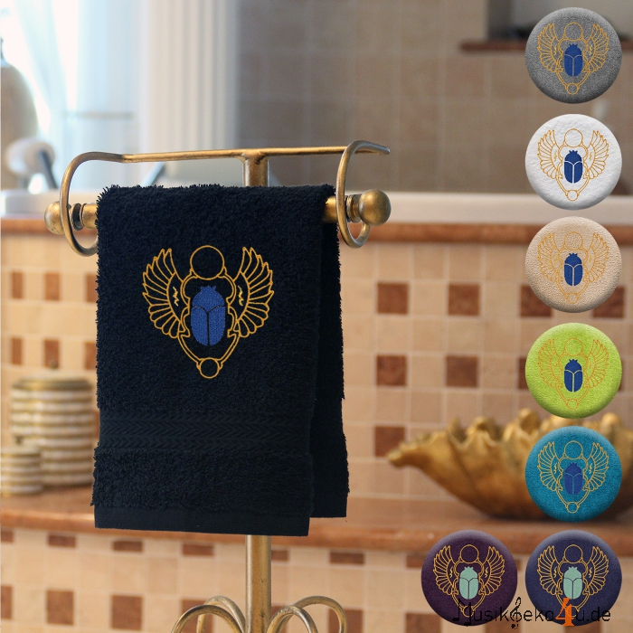 Skarabäus - Handtuch, farbig in mehreren Größen, mit Skarabäus bestickt