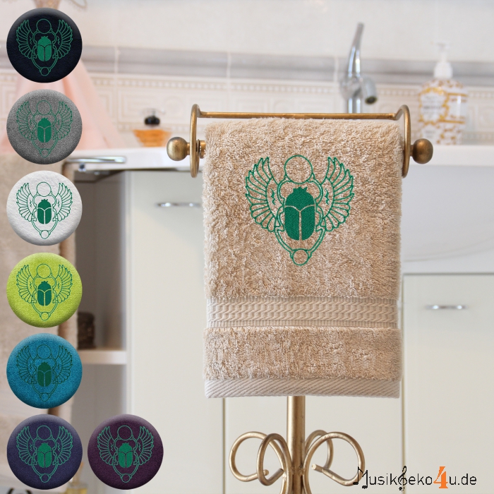 Skarabäus - Handtuch, farbig in mehreren Größen, mit Skarabäus bestickt