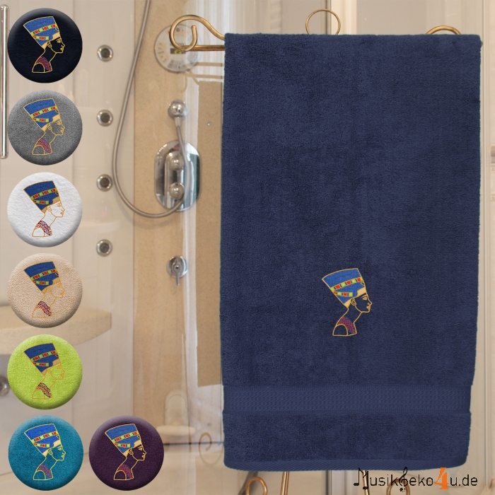 Nofretete - Handtuch, farbig in mehreren Größen, mit Büste der Nofretete bestickt