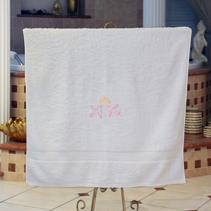 Hochzeit - Handtuch weiß, zwei Hochzeitstauben mit zwei Hochzeitsringen, in verschiedenen Größen, bestickt