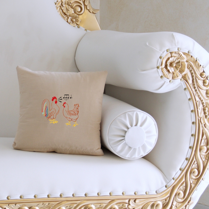 Mini-Kissen mehrere Farben 30 x 30 cm, mit Hahn und Henne bestickt