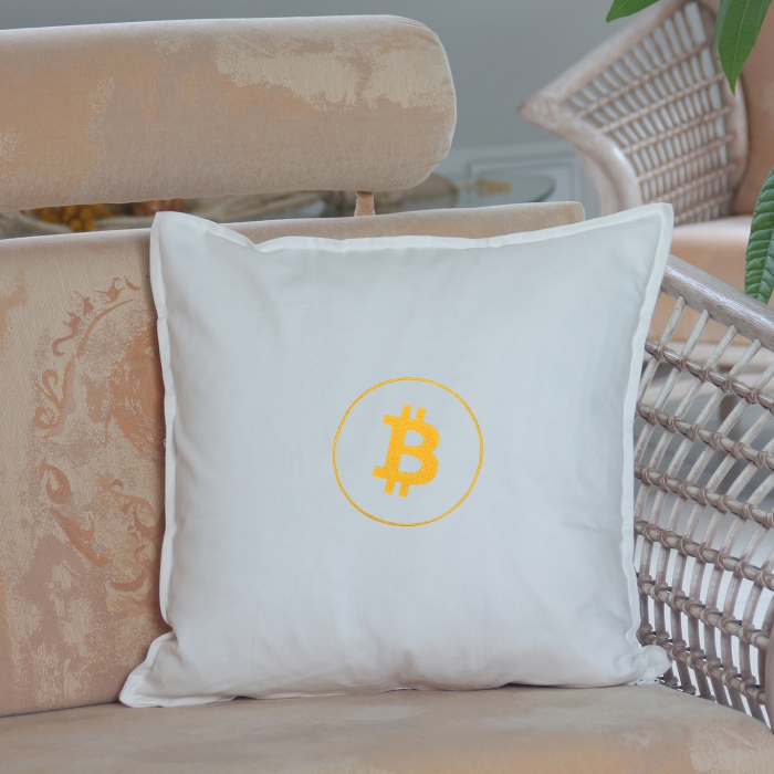 Kissenbezug 50 x 50 cm Ivory, mit Bitcoin bestickt