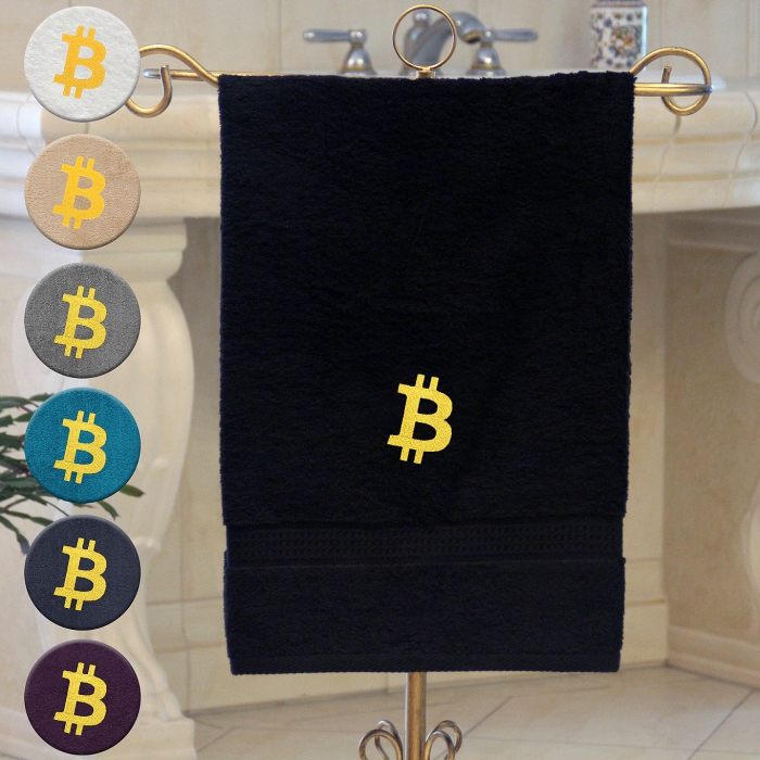 Bitcoin - Handtuch, mehrere Farben mit einem Bitcoin bestickt