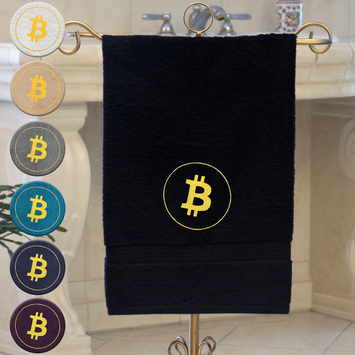 Bitcoin - Handtuch, mehrere Farben mit einem Bitcoin bestickt