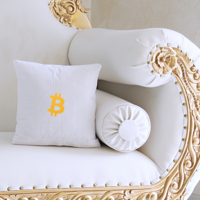 Mini-Kissen mehrere Farben 30 x 30 cm, mit gefüllten Bitcoin bestickt