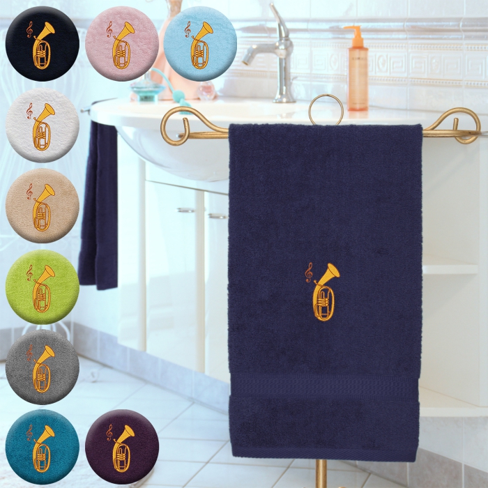 Tenorhorn - Handtuch, mehrere Farben und Größen, Tenorhorn mit Notenschlüssel bestickt