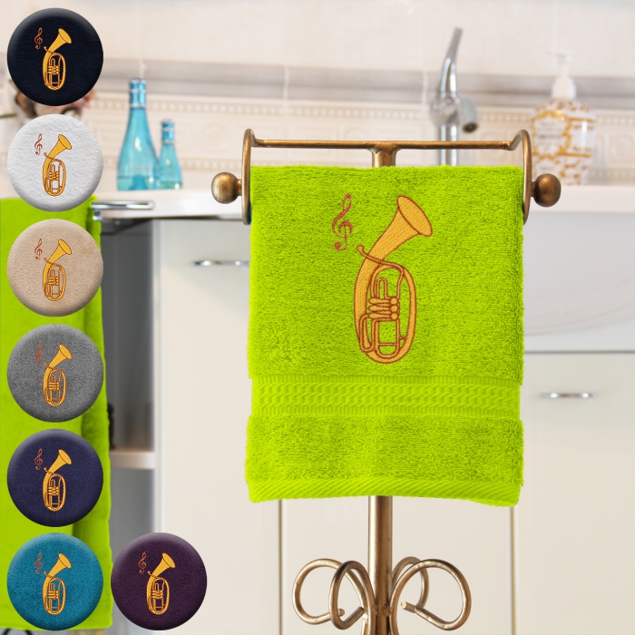 Tenorhorn - Handtuch, mehrere Farben und Größen, Tenorhorn mit Notenschlüssel bestickt