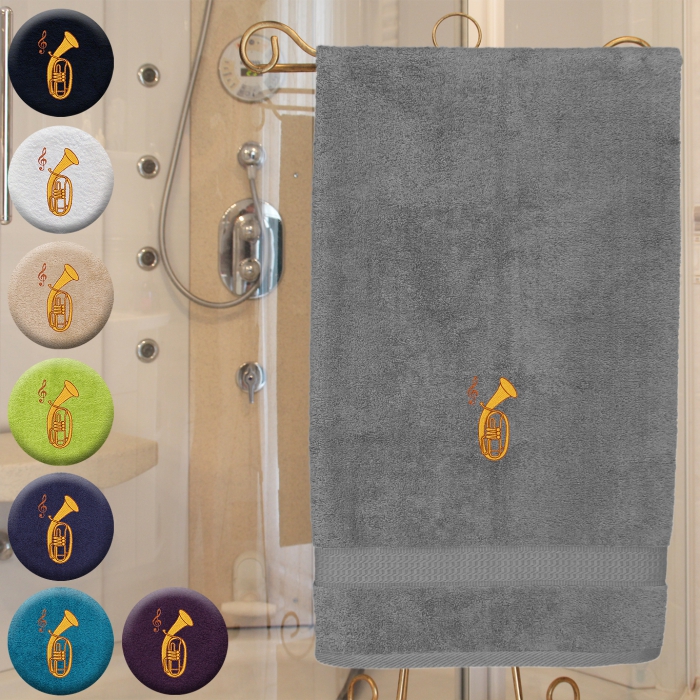 Tenorhorn - Handtuch, mehrere Farben und Größen, Tenorhorn mit Notenschlüssel bestickt