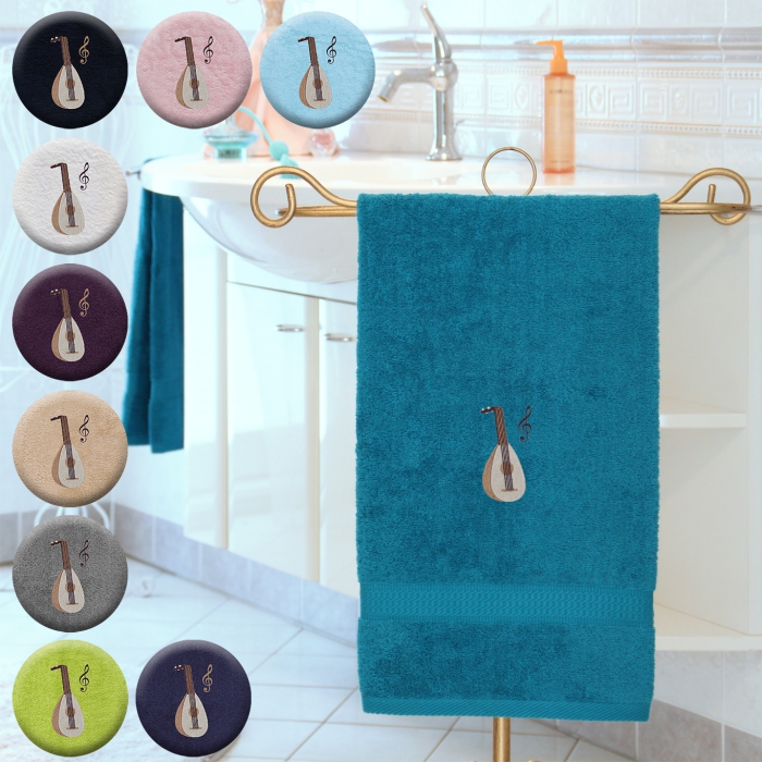 Laute - Handtuch, mehrere Farben und Größen, Laute mit Notenschlüssel bestickt