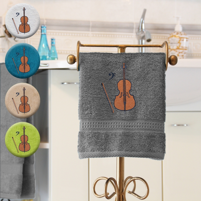 Kontrabass - Handtuch, in verschiedenen Größen mit Kontrabass und Bassschlüssel bestickt