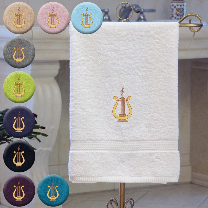 Lyra-Harfe - Handtuch, mehrere Farben und Größen, Lyra-Harfe mit Violinschlüssel bestickt