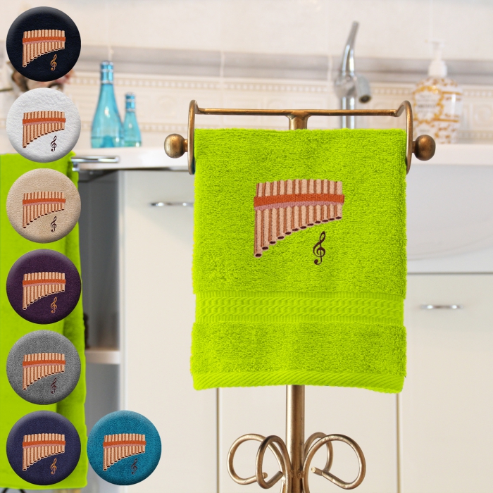 Panflöte - Handtuch, mehrere Farben und Größen, Panflöte mit Violinschlüssel bestickt