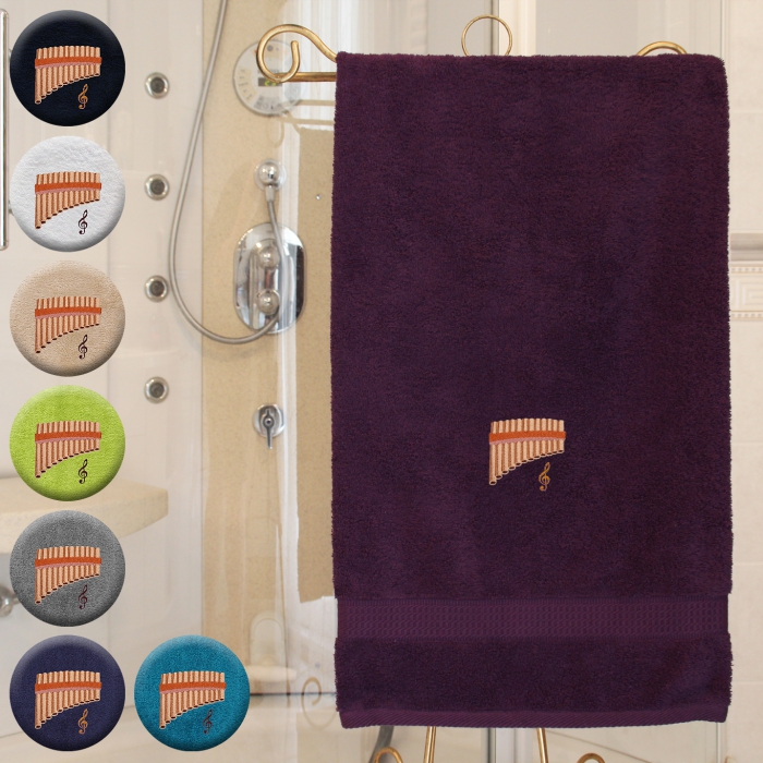 Panflöte - Handtuch, mehrere Farben und Größen, Panflöte mit Violinschlüssel bestickt