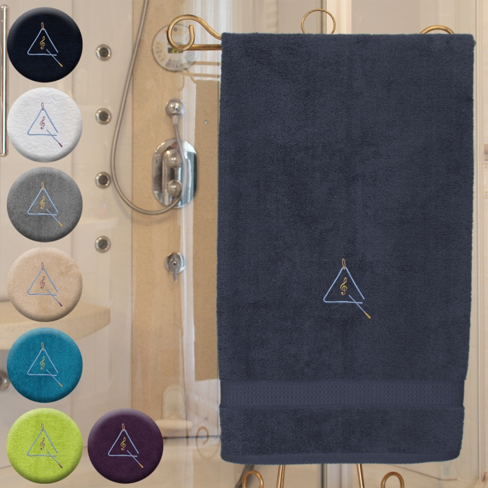 Triangel - Handtuch, mehrere Farben und Größen, Triangel mit Violinschlüssel bestickt