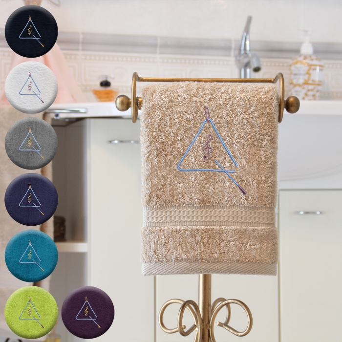 Triangel - Handtuch, mehrere Farben und Größen, Triangel mit Violinschlüssel bestickt