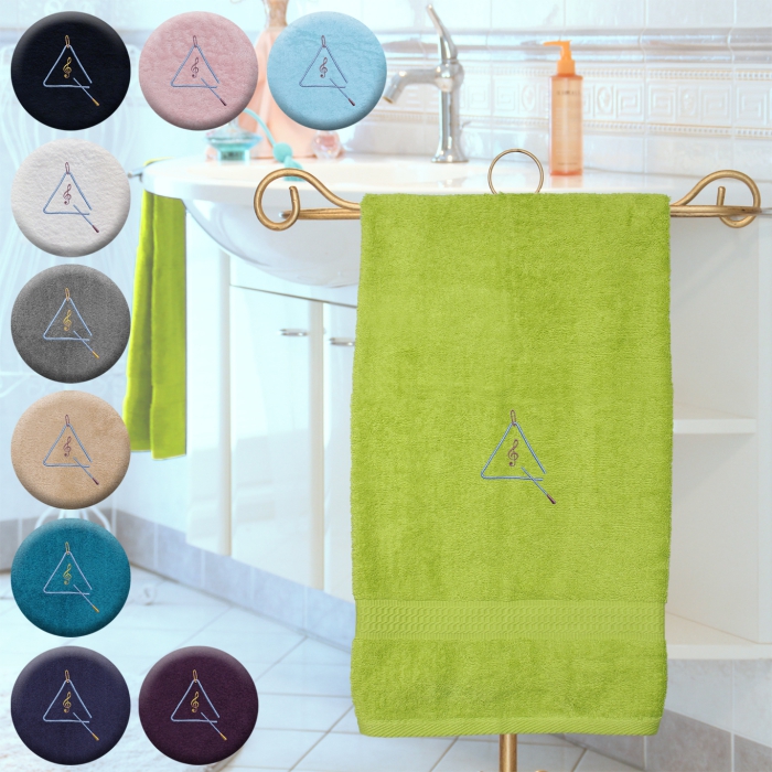 Triangel - Handtuch, mehrere Farben und Größen, Triangel mit Violinschlüssel bestickt