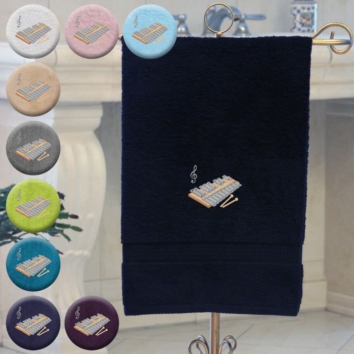 Xylophon - Handtuch, mehrere Farben und Größen, mit Xylophon und Violinschlüssel bestickt