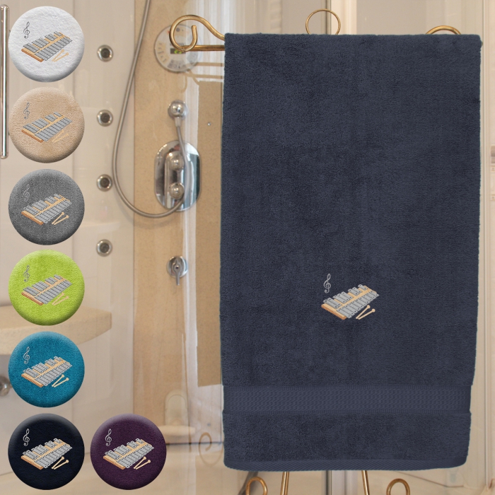 Xylophon - Handtuch, mehrere Farben und Größen, mit Xylophon und Violinschlüssel bestickt