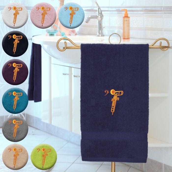 Cimbasso - Handtuch, mehrere Farben und Größen, mit Cimbasso und Bassschlüssel bestickt