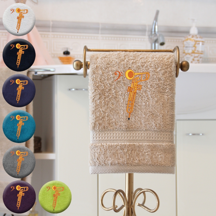 Cimbasso - Handtuch, mehrere Farben und Größen, mit Cimbasso und Bassschlüssel bestickt