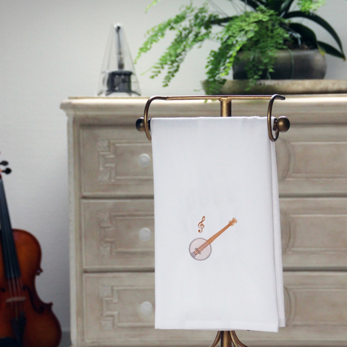 Geschirrtuch 50 x 70 cm, weiß mit einem Banjo bestickt
