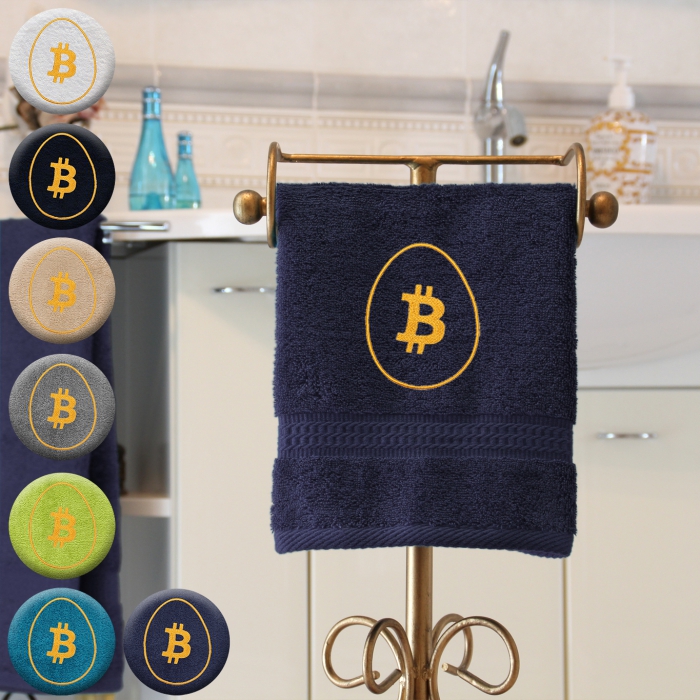 Bitcoin Osterei - Handtuch farbig, in verschiedenen Größen mit einem Bitcoin und Osterei bestickt