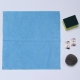Mikrofasertuch 40x40cm blau, als Bärchen gefaltet mit Schwamm, Tabs und Topfkratzer