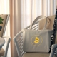 Stabile Tragetasche mit Bitcoin bestickt, aus naturweißer Baumwolle mit Reißverschluss
