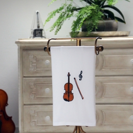 Geschirrtuch 50 x 70 cm, weiß mit Geige und Violinschlüssel bestickt