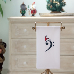 Geschirrtuch 50 x 70 cm, weiß mit Bassschlüssel und Nikolausmütze bestickt