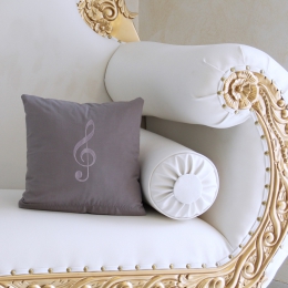 Mini-Kissen Grau 30 x 30 cm, mit Füllung und Violinschlüssel bestickt