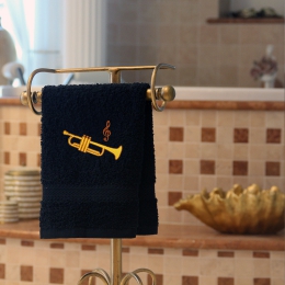 Trompete - Handtuch, schwarz in verschiedenen Größen mit Trompete und Notenschlüssel bestickt