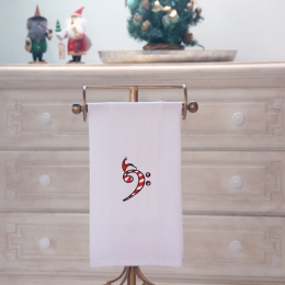 Geschirrtuch weiß, F-Schlüssel als Zuckerstange, bestickt