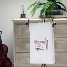 Geschirrtuch 50 x 70 cm, weiß mit Orgel und zwei Notenschlüsseln bestickt