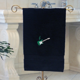 E-Gitarre - Handtuch, schwarz in verschiedenen Größen mit E-Gitarre und Notenschlüssel bestickt