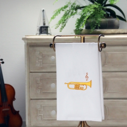 Geschirrtuch 50 x 70 cm, weiß mit Flügelhorn und Notenschlüssel bestickt