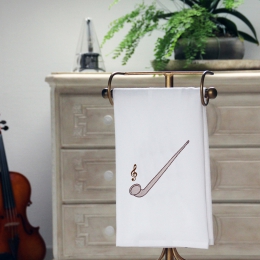 Geschirrtuch 50 x 70 cm, weiß mit Alphorn und Notenschlüssel bestickt