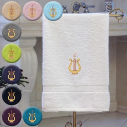 Lyra-Harfe - Handtuch, mehrere Farben und Größen, Lyra-Harfe mit Violinschlüssel bestickt