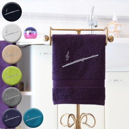 Querflöte - Handtuch, mehrere Farben und Größen, mit Querflöte und Violinschlüssel bestickt